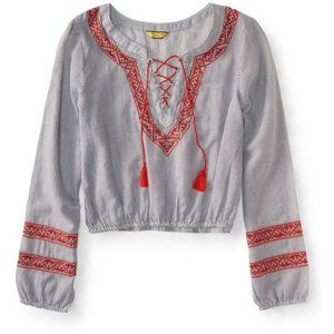 Prince & Fox Peasant Boho anthropologie Striped Embroidered Cottage Top
